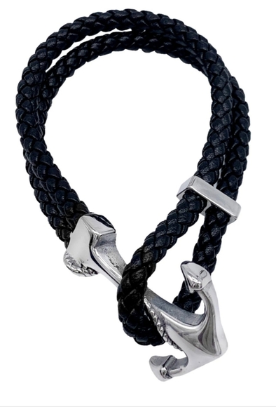 Adornia Other - Adornia Men's Stainless Steel Anchor Braided Leather Bracelet